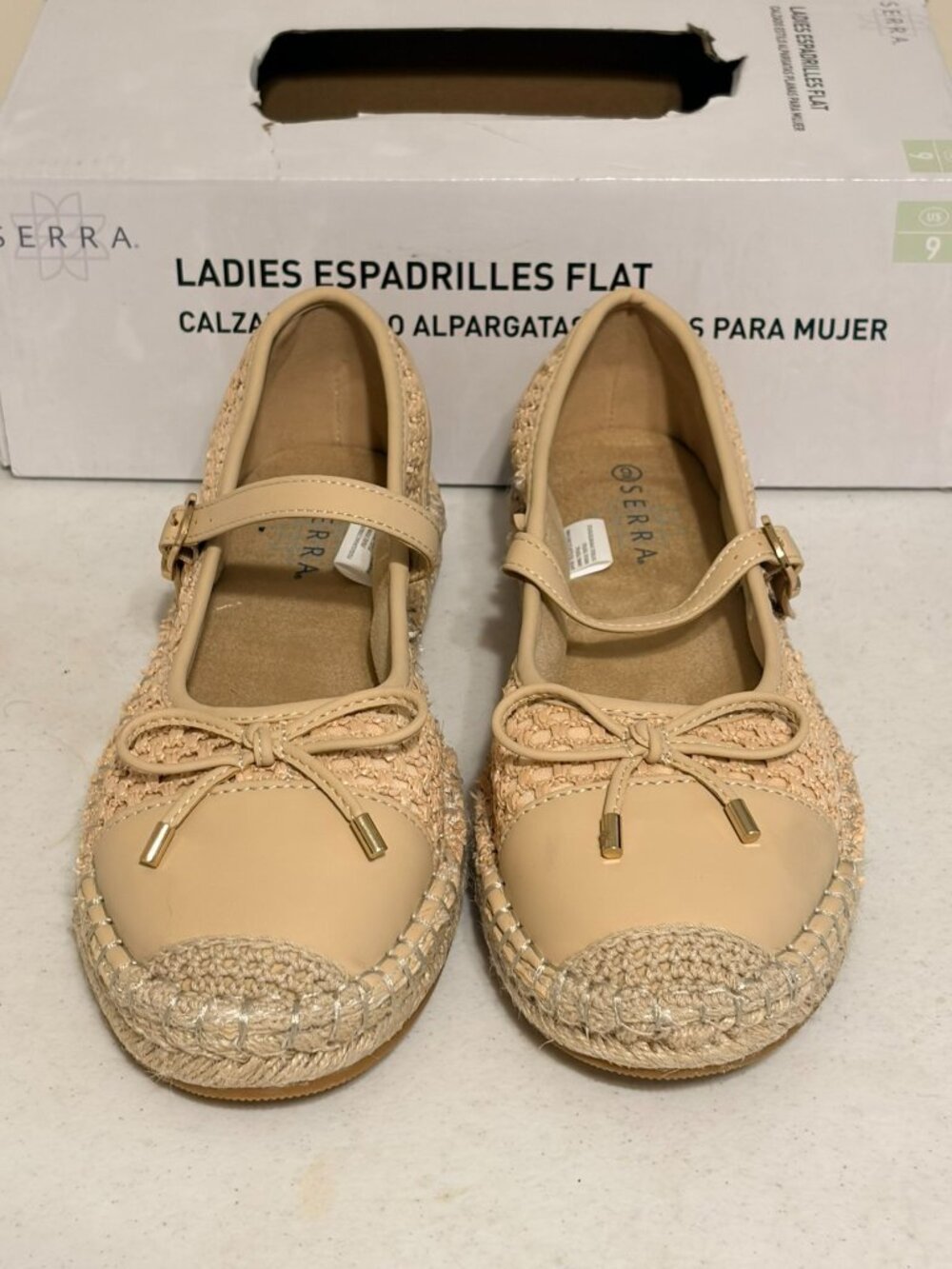 New NIB Serra Tan/Beige Rope Canvas Espadrille Flat Mary Janes Size 9